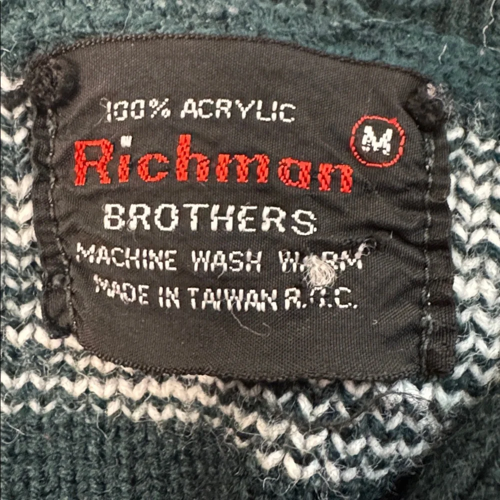 RICHMAN BROTHERS FAIR ISLE SHAWL COLLAR SWEATER  VINTAGE 60s 70s MEN'S MEDIUM - Picture 10 of 11